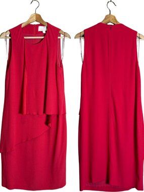 Hugo Boss Dalynea Sleeveless Cascading Layered Knee Length Dress Women's 8 Red